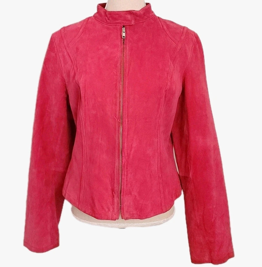 Genuine Suede Leather XL Cafe Racer Jacket Hot Pink Full Zip