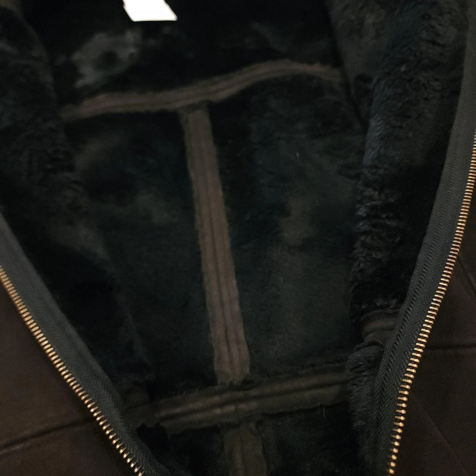 Faux Shearling Zip Jacket Brown with Black Faux Fur Lining Sz M Vintage