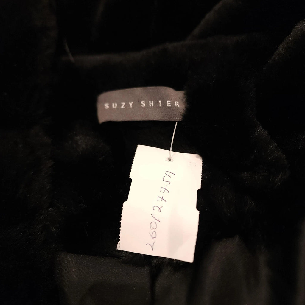 Suzy Shier Jet Black Luxe Short-Pile Faux Fur Coat Sz XS