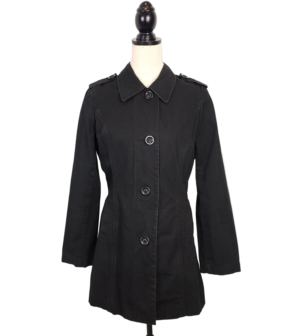 JACOB Short & Cute Cotton Black Buttoned Trench Coat