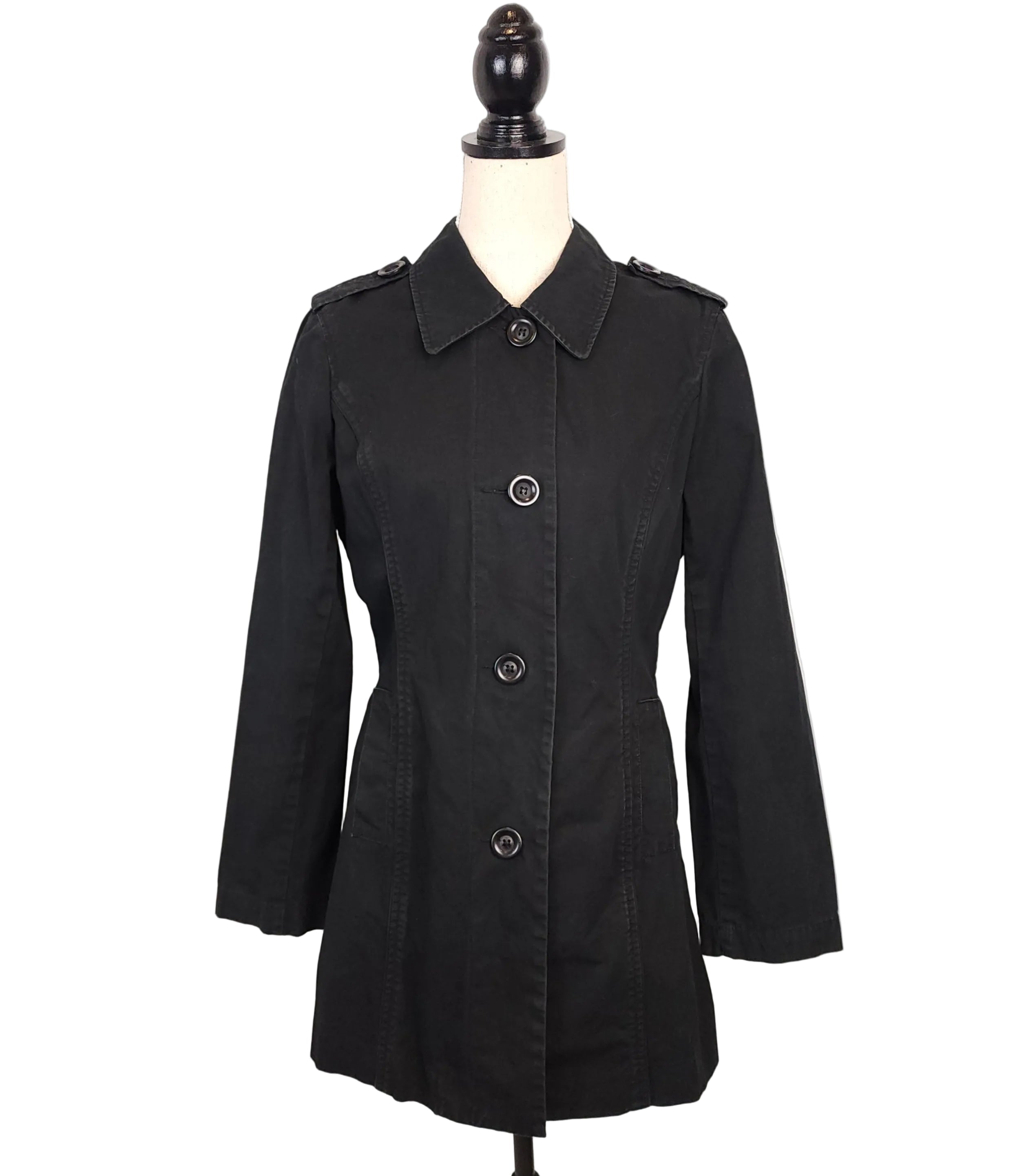 JACOB Short & Cute Cotton Black Buttoned Trench Coat