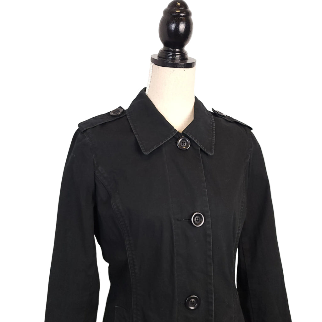 JACOB Short & Cute Cotton Black Buttoned Trench Coat