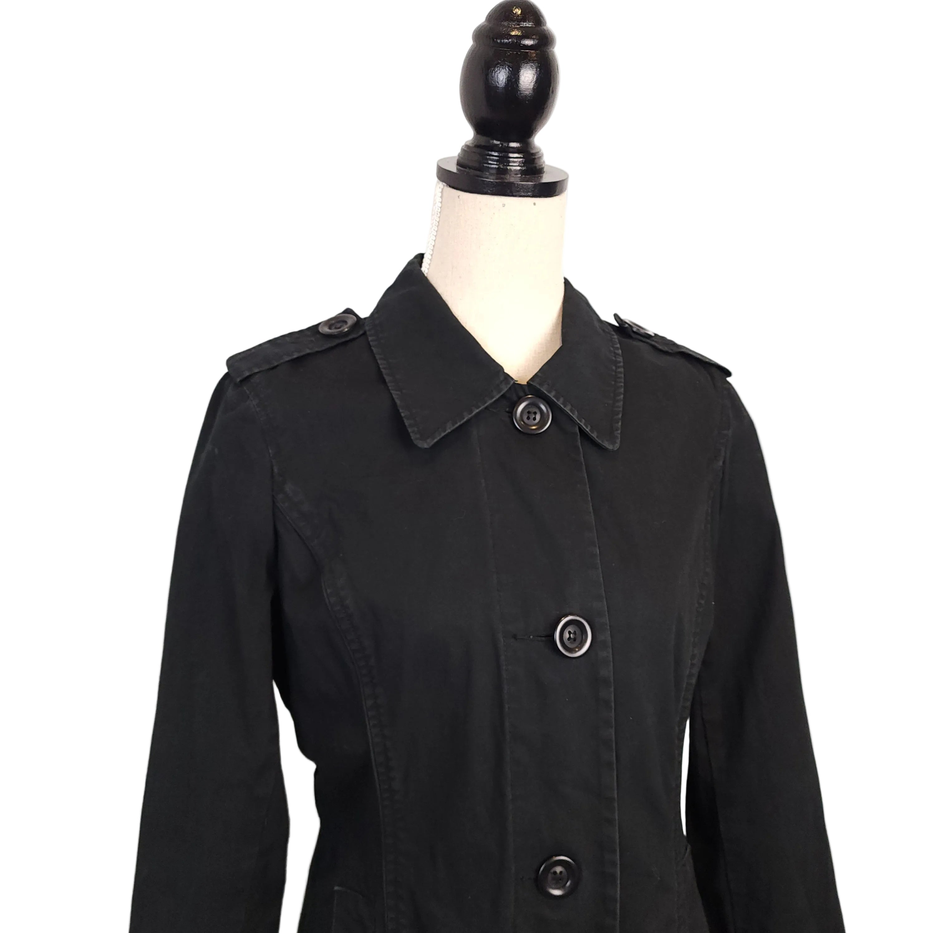 JACOB Short & Cute Cotton Black Buttoned Trench Coat