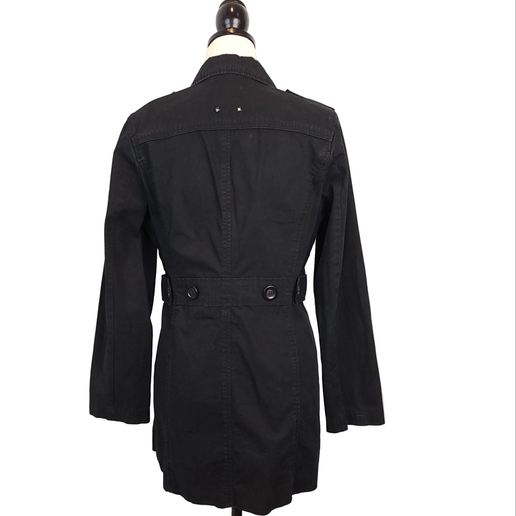 JACOB Short & Cute Cotton Black Buttoned Trench Coat