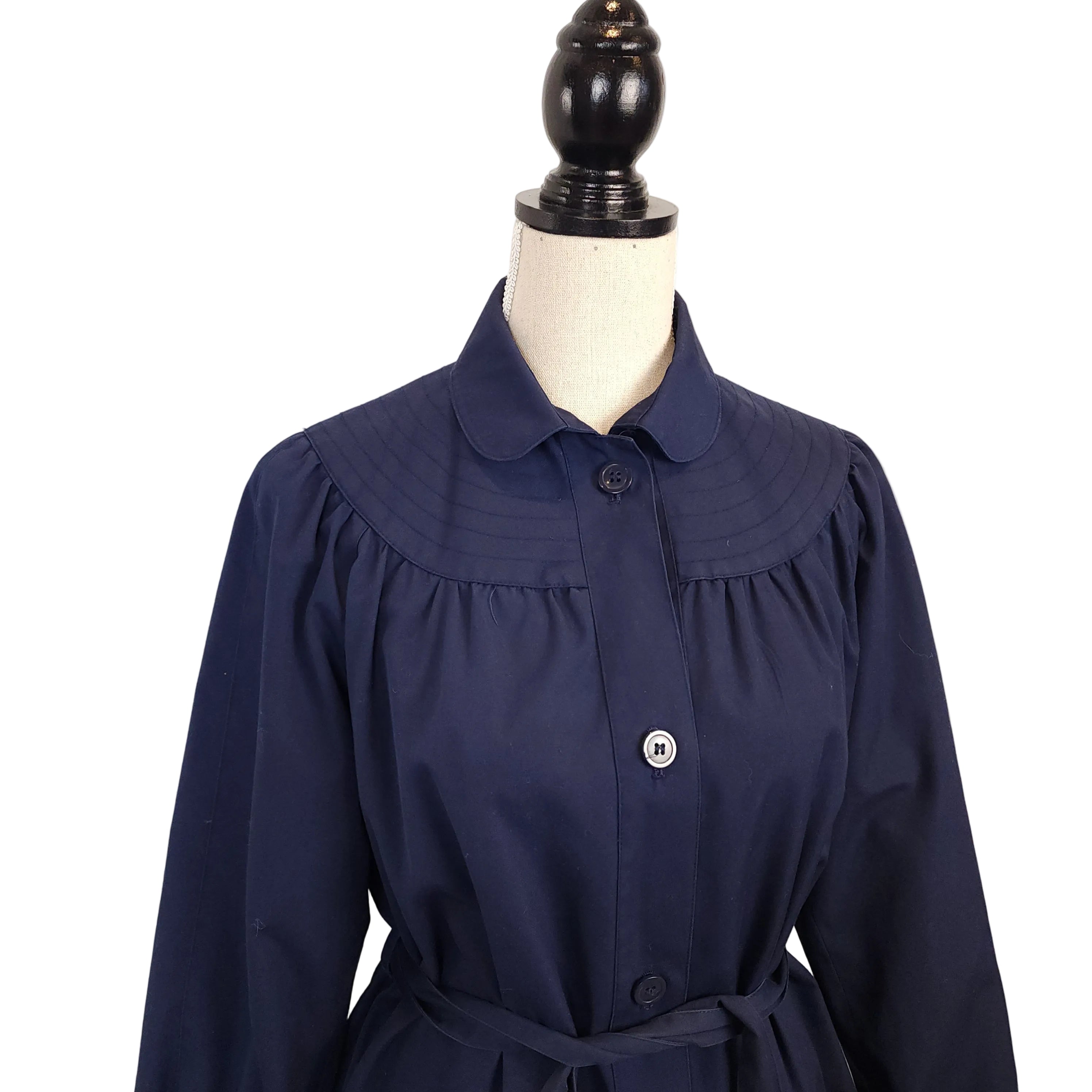 Lou-Ann Vintage Navy Blue Belted Sz Medium Dress Coat
