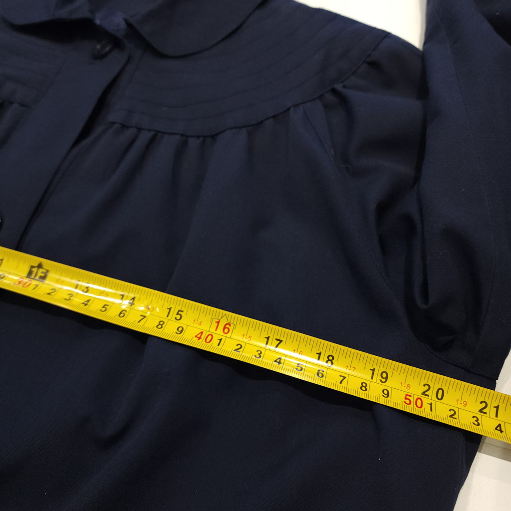 Lou-Ann Vintage Navy Blue Belted Sz Medium Dress Coat