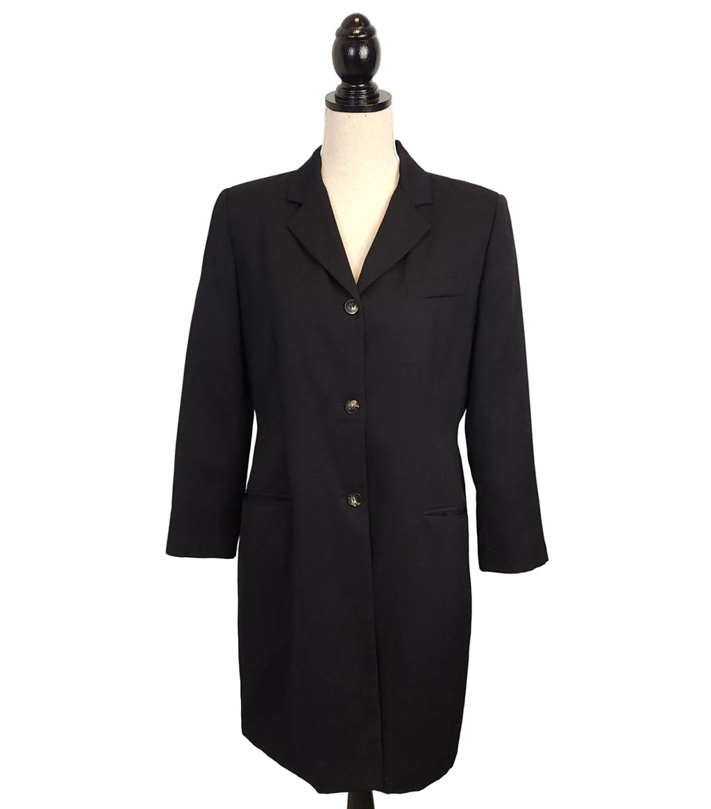 Vintage Harve Benard Wool Business Attire Sz Large Black Buttoned Overcoat