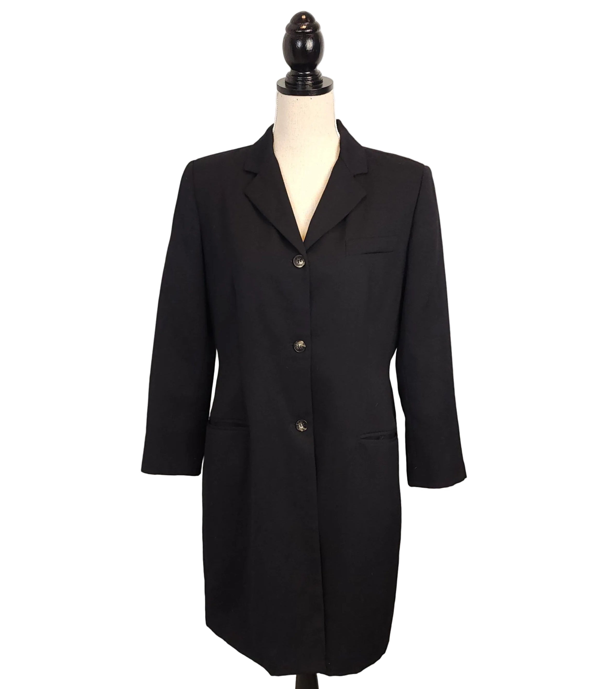 Vintage Harve Benard Wool Business Attire Sz Large Black Buttoned Overcoat