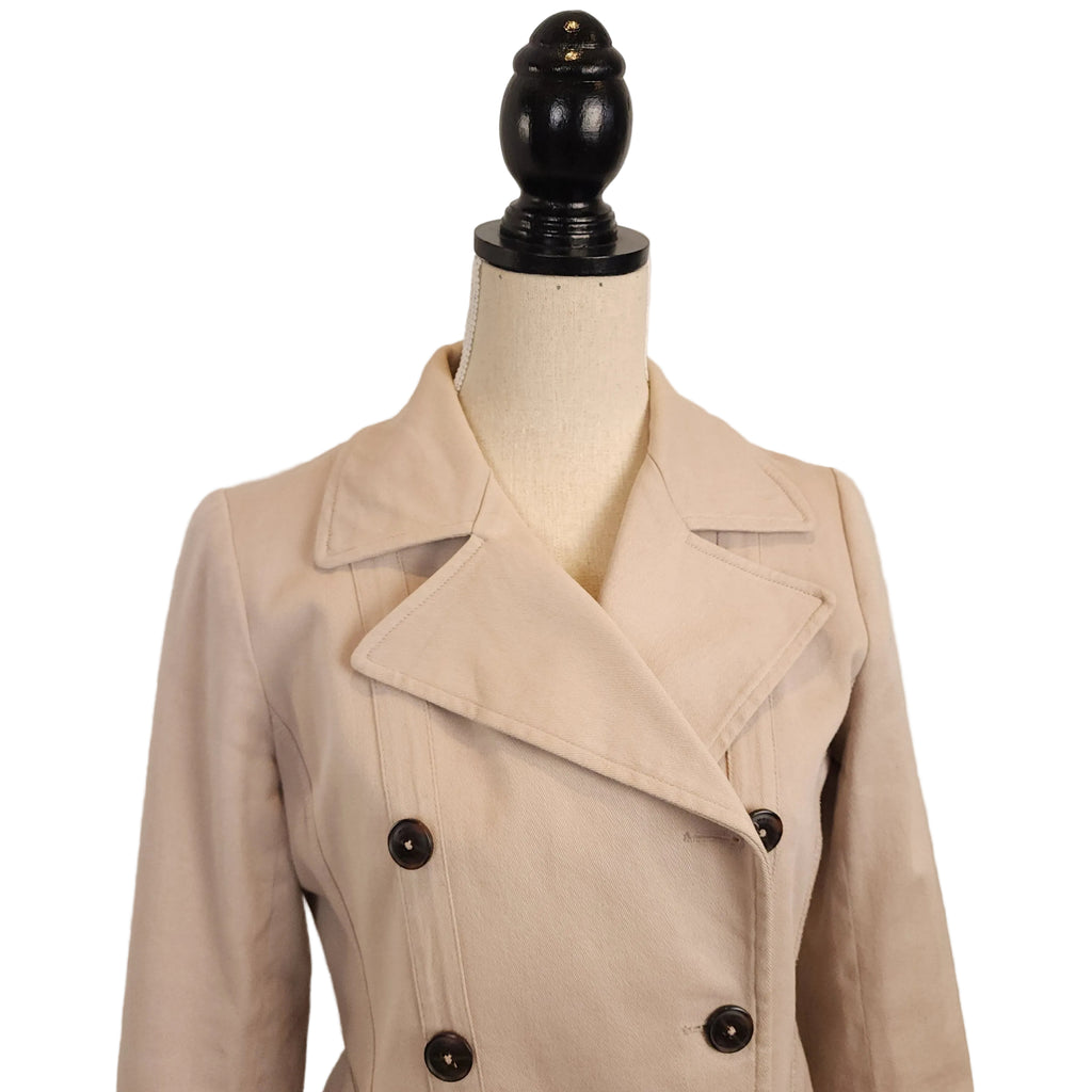 Cotton Double Breasted Khaki Sz Small Tailored Overcoat MEXX