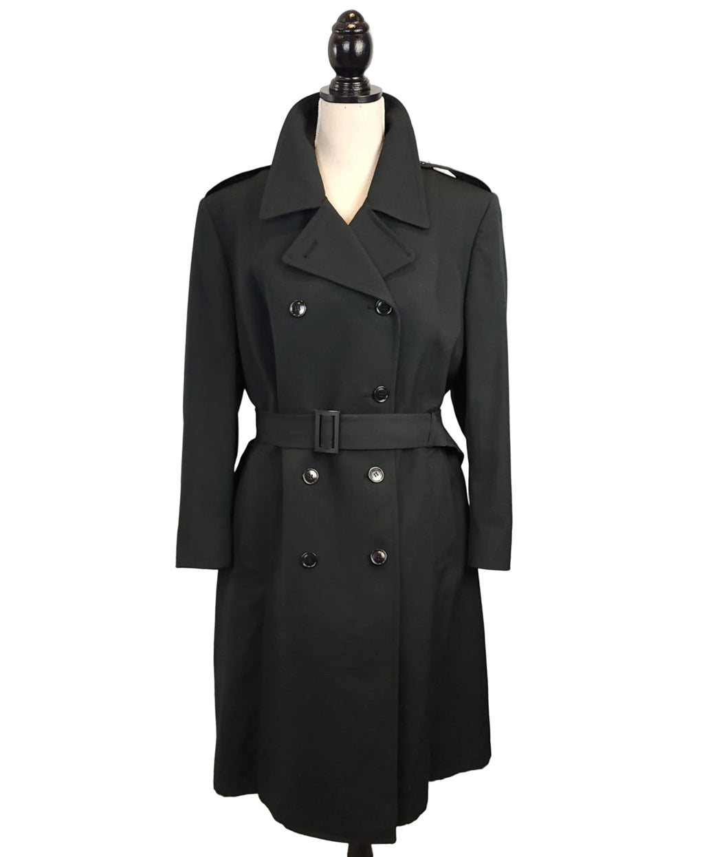 Wool Double Breasted sz L Military Belted Trench Coat Forest Green
