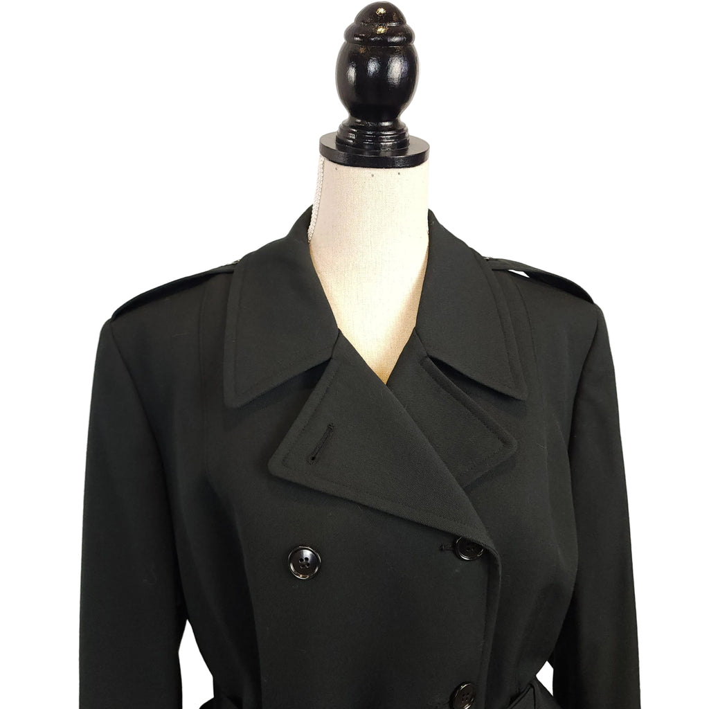 Wool Double Breasted sz L Military Belted Trench Coat Forest Green