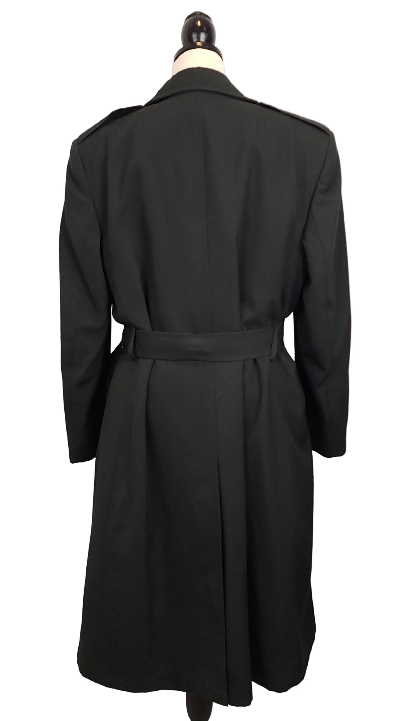 Wool Double Breasted sz L Military Belted Trench Coat Forest Green