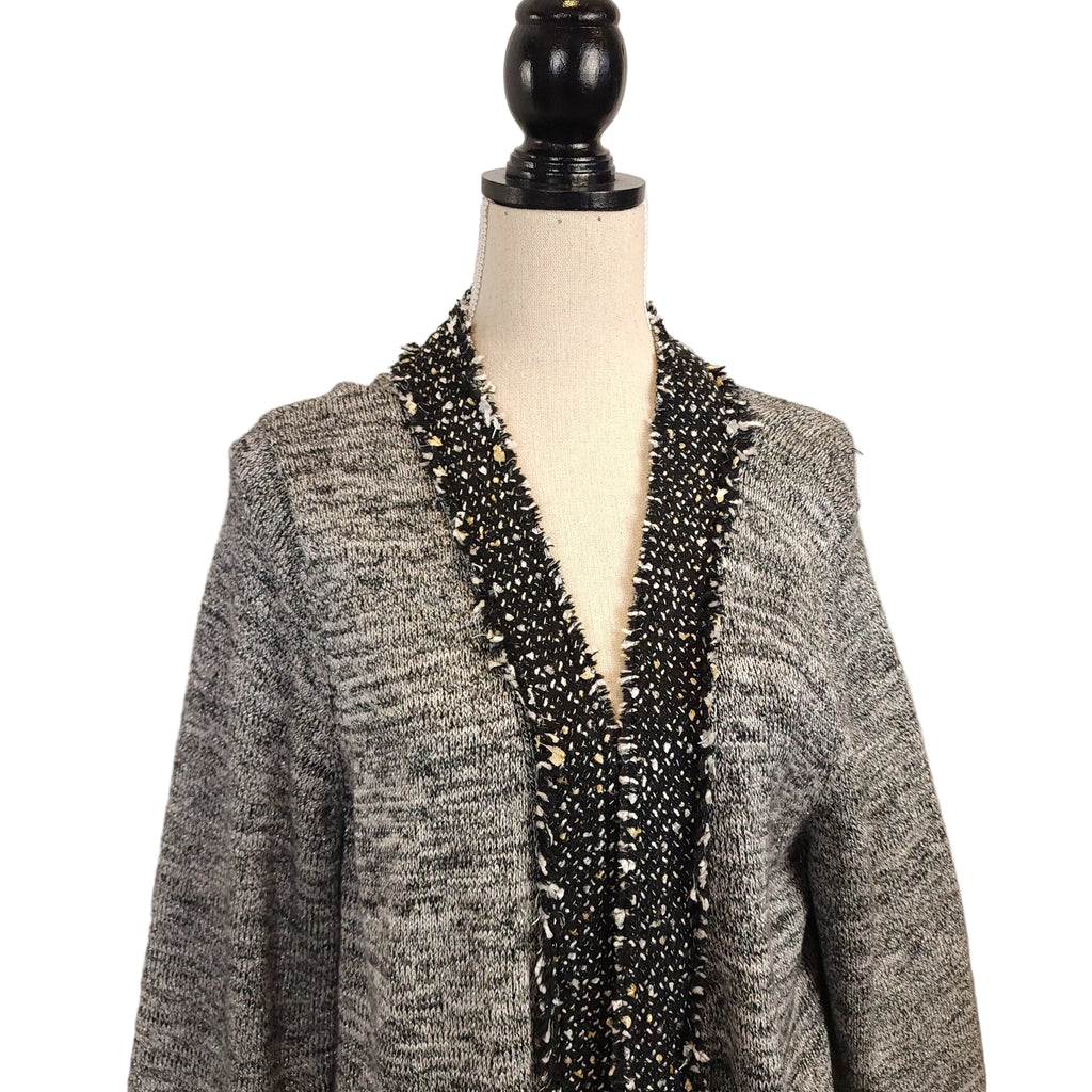 PETER NYGARD XL Gray Textured Overcoat with Black & White Boucle Trim