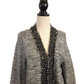 PETER NYGARD XL Gray Textured Overcoat with Black & White Boucle Trim