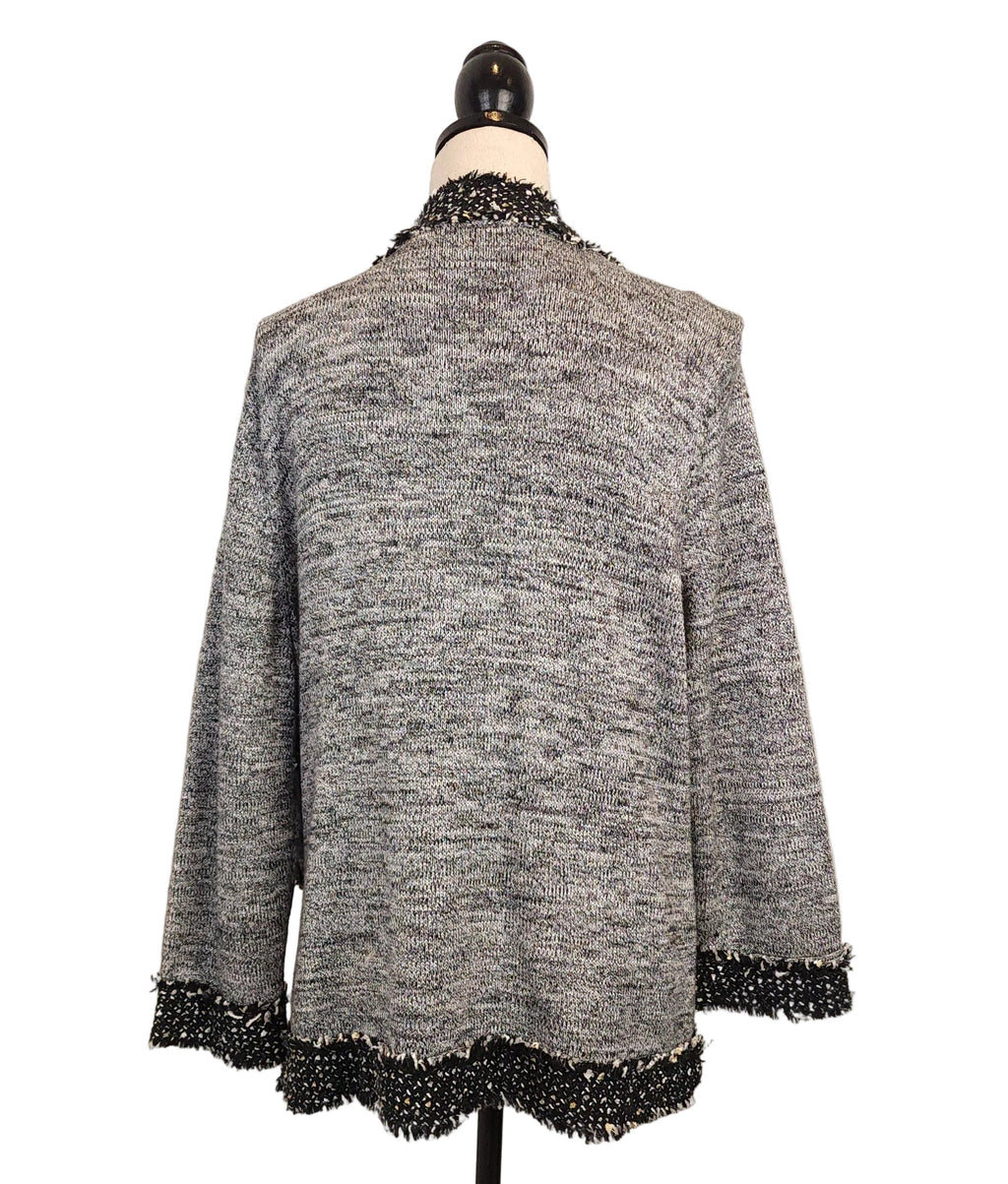 PETER NYGARD XL Gray Textured Overcoat with Black & White Boucle Trim