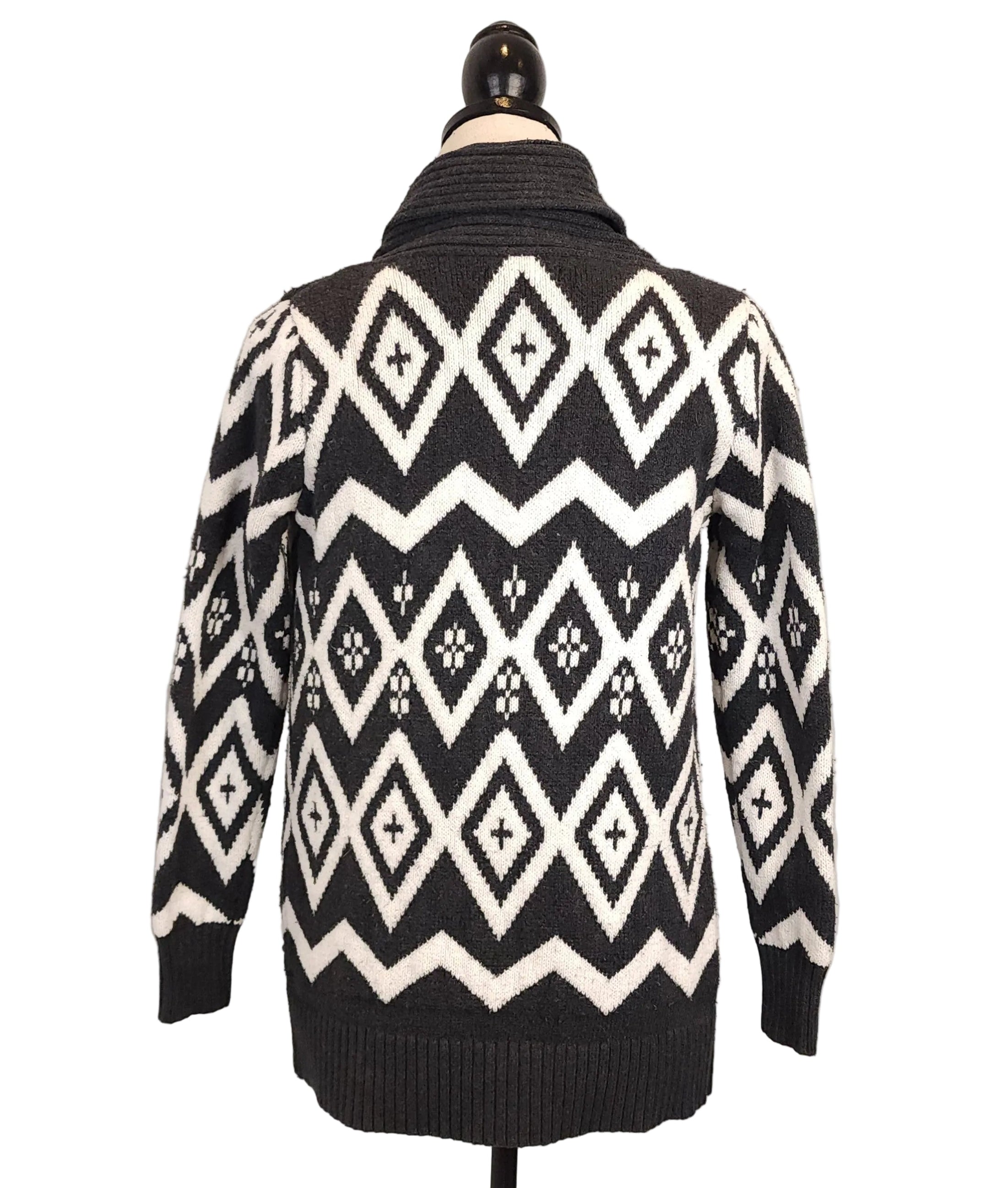 Aztec Navajo Pattern XS Black & White Wrap Cardigan
