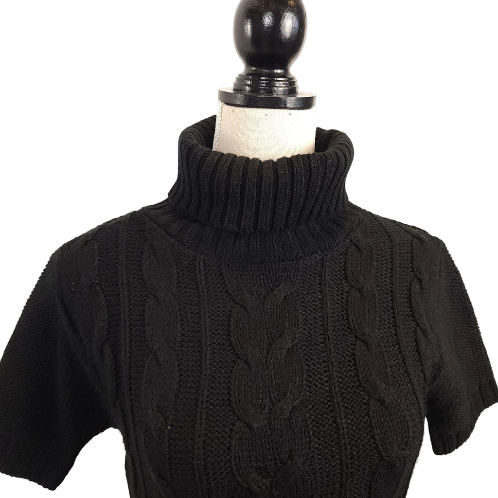 SEDUCTIONS Black Cableknit Sweater Dress Sz Medium Turtleneck Jet Black