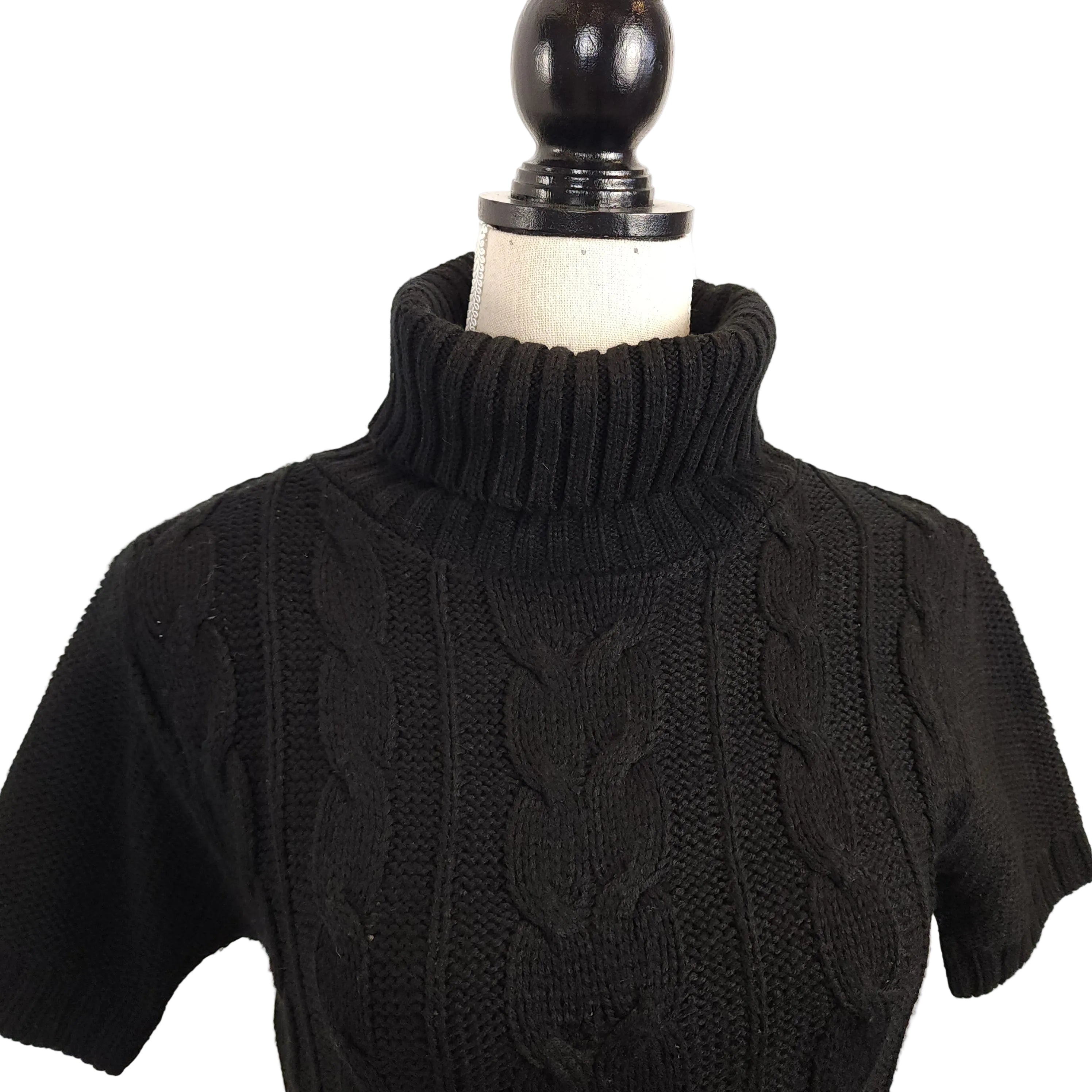 SEDUCTIONS Black Cableknit Sweater Dress Sz Medium Turtleneck Jet Black