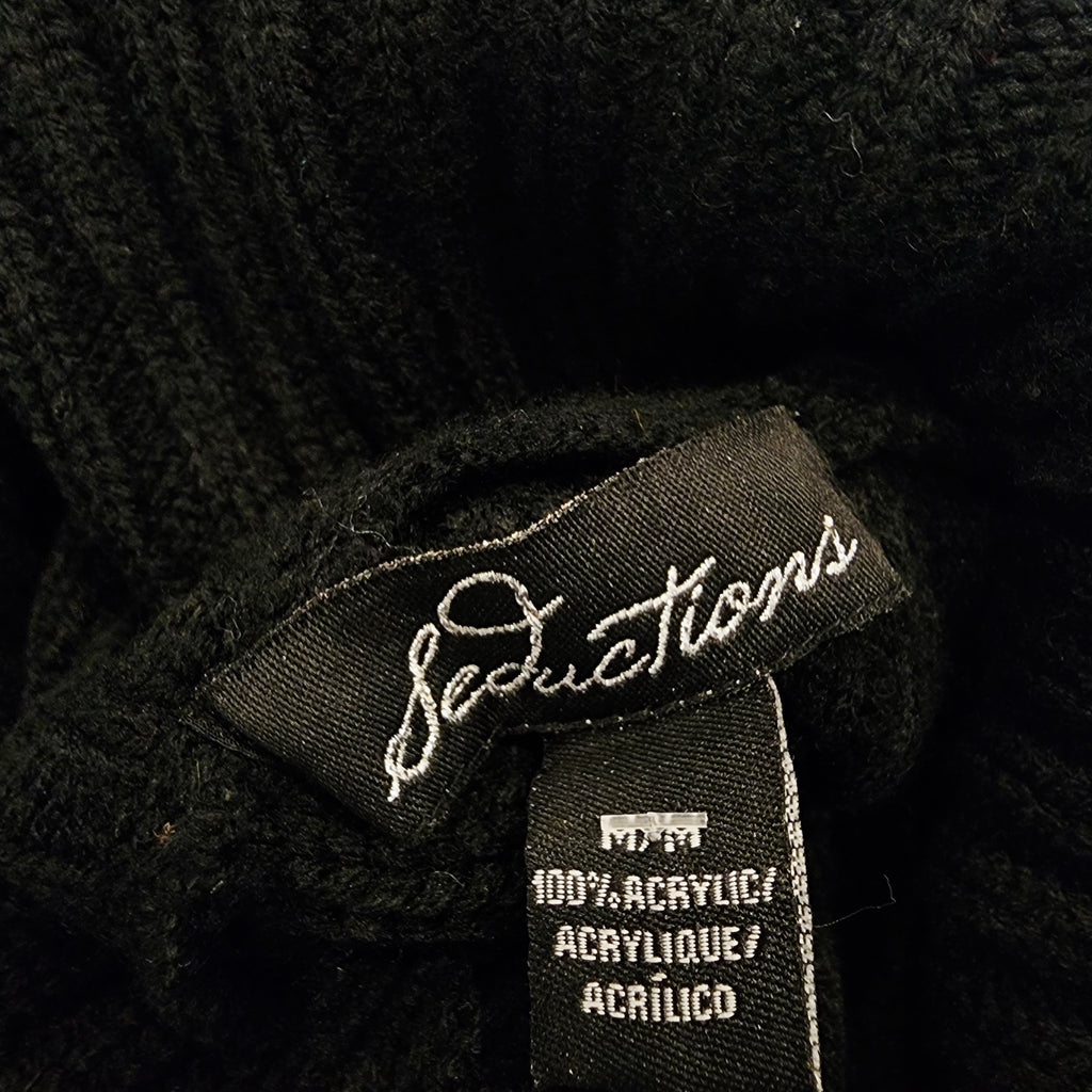 SEDUCTIONS Black Cableknit Sweater Dress Sz Medium Turtleneck Jet Black