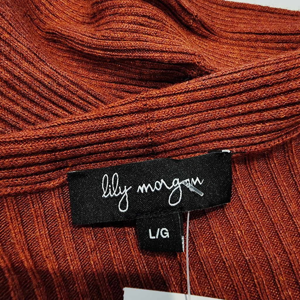 Lily Morgan Sz Large Burnt Orange Ribbed Cardigan