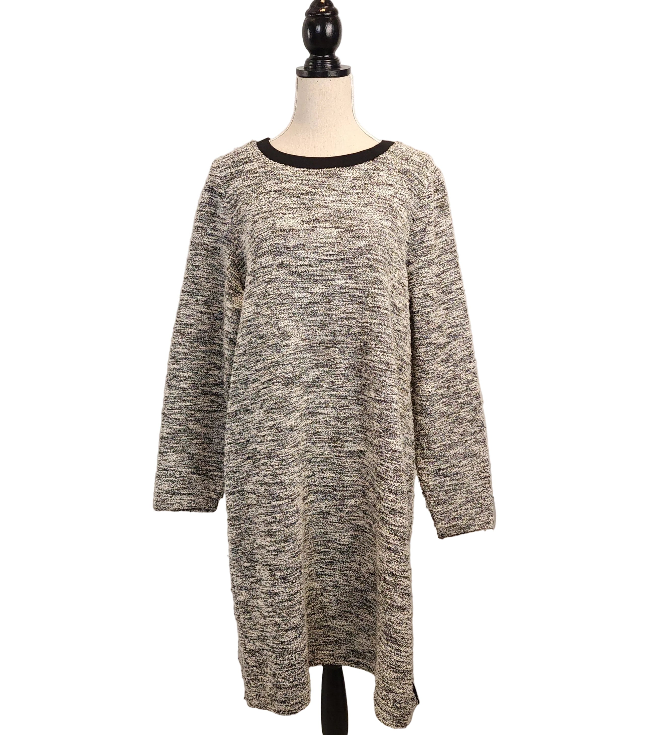 Boucle 2XL Black & Gray Sweater Dress with Zipper Detail