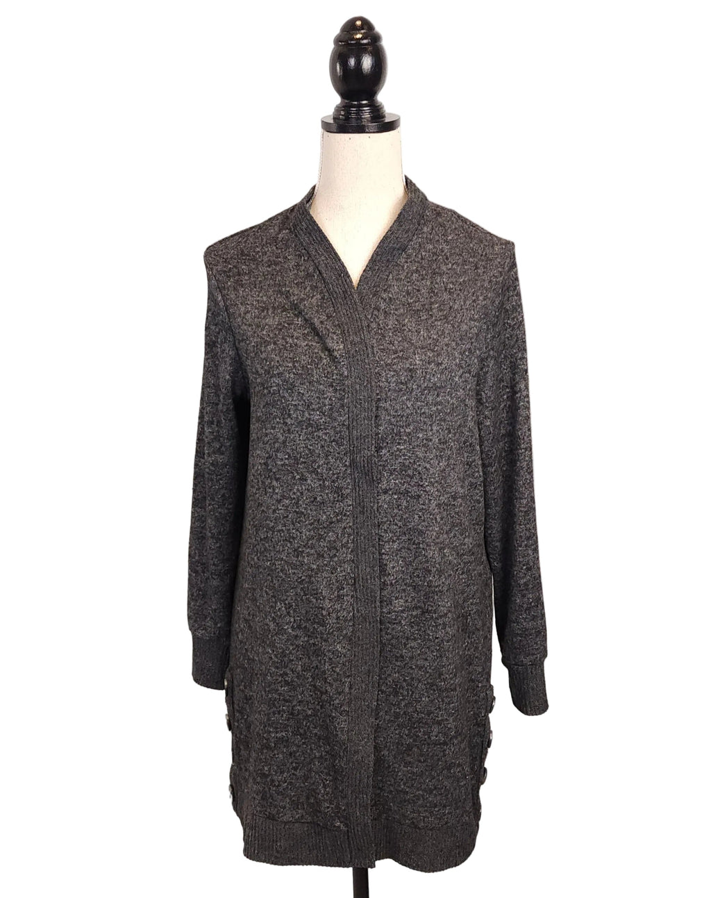 MySTYLE Dark Gray Textured Open Cardigan Sz L Button Detail