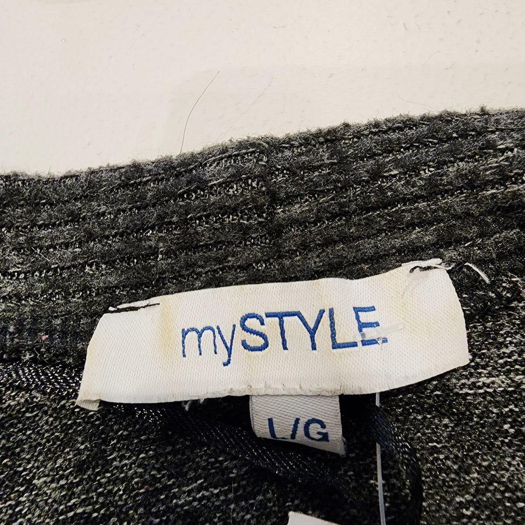 MySTYLE Dark Gray Textured Open Cardigan Sz L Button Detail