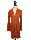 Y2K Derek Heart Brown Ribbed Knit Cardigan Sz Large Braided Back Detail
