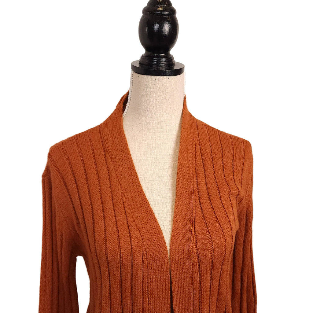 Y2K Derek Heart Brown Ribbed Knit Cardigan Sz Large Braided Back Detail