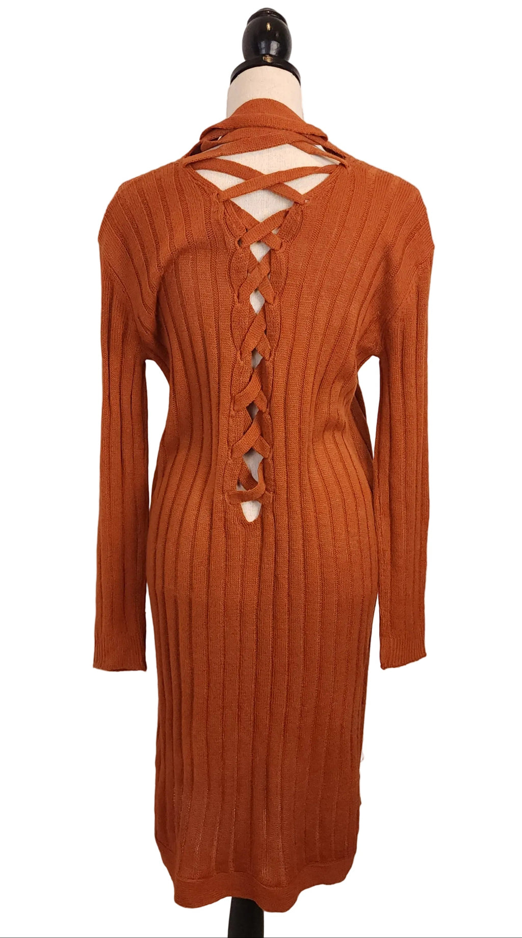 Y2K Derek Heart Brown Ribbed Knit Cardigan Sz Large Braided Back Detail