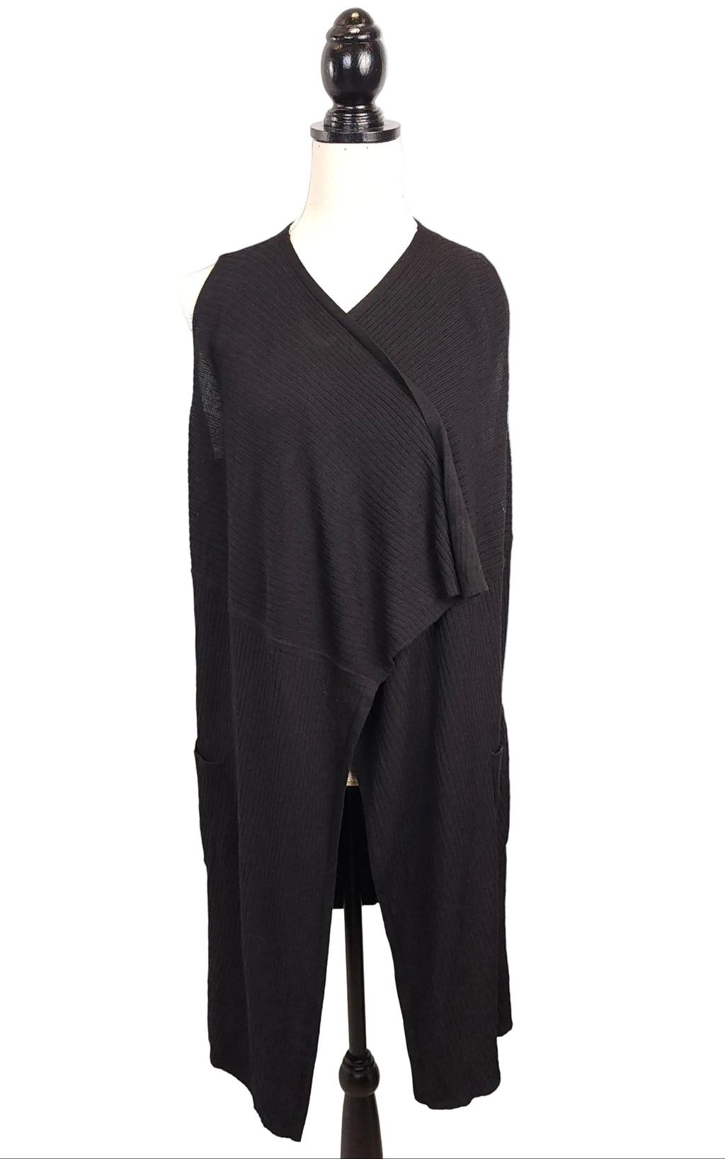 DEVOTED Sleeveless Sz Small Black Ribbed Wrap-Around Cardigan