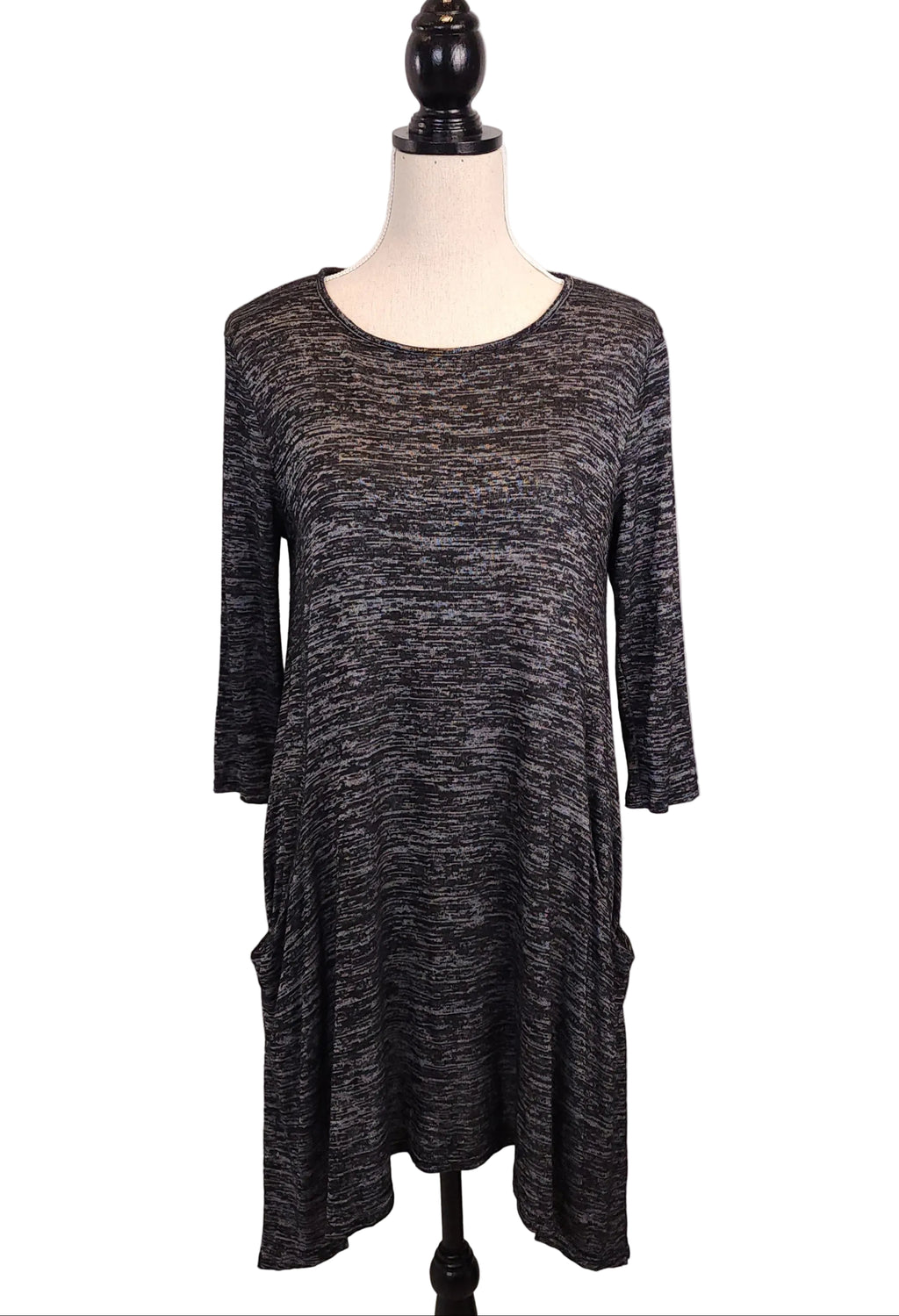 REBEL SUGAR Black & Gray Sz L Midi Dress with 3/4 Sleeves and Pockets