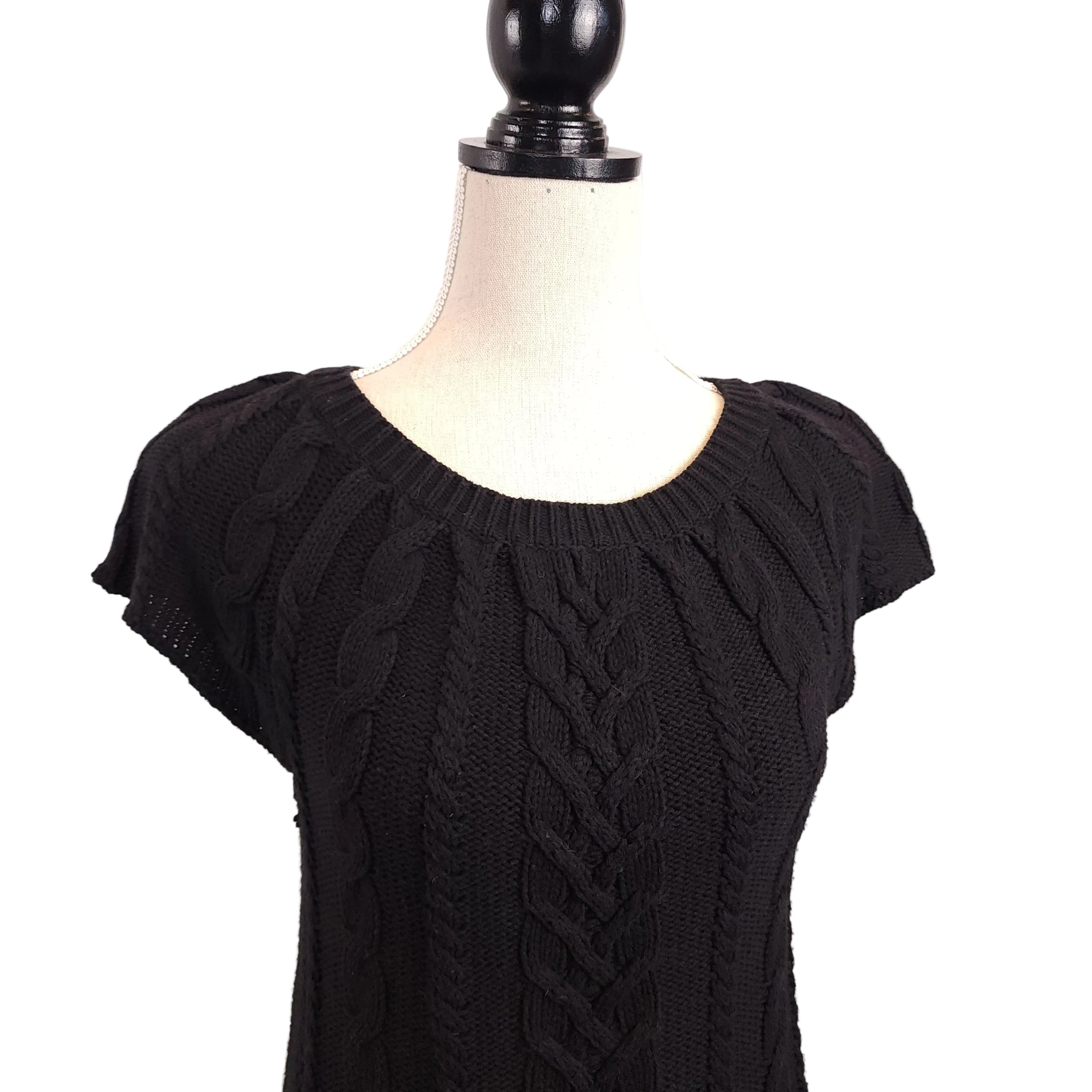 Y2K Cable Knit Black Sz S Sweater Dress Cap Sleeve