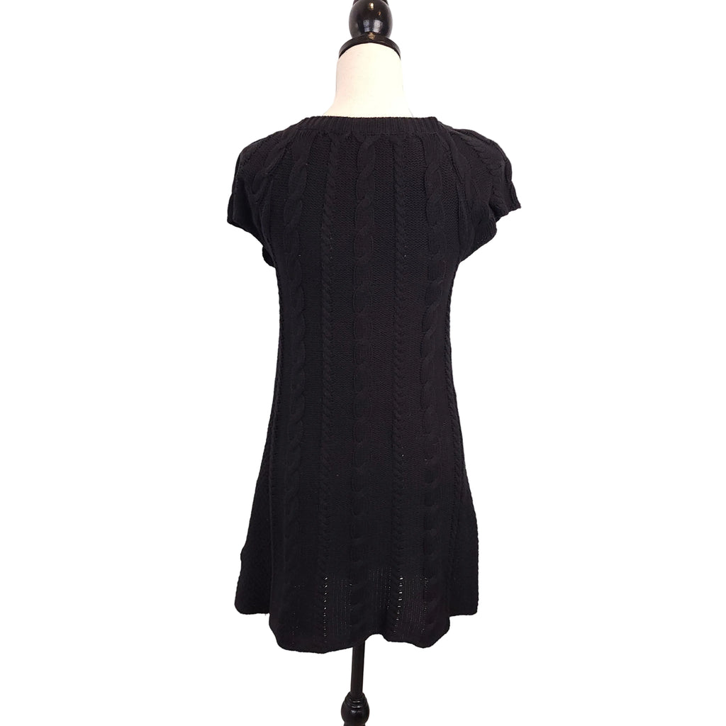 Y2K Cable Knit Black Sz S Sweater Dress Cap Sleeve