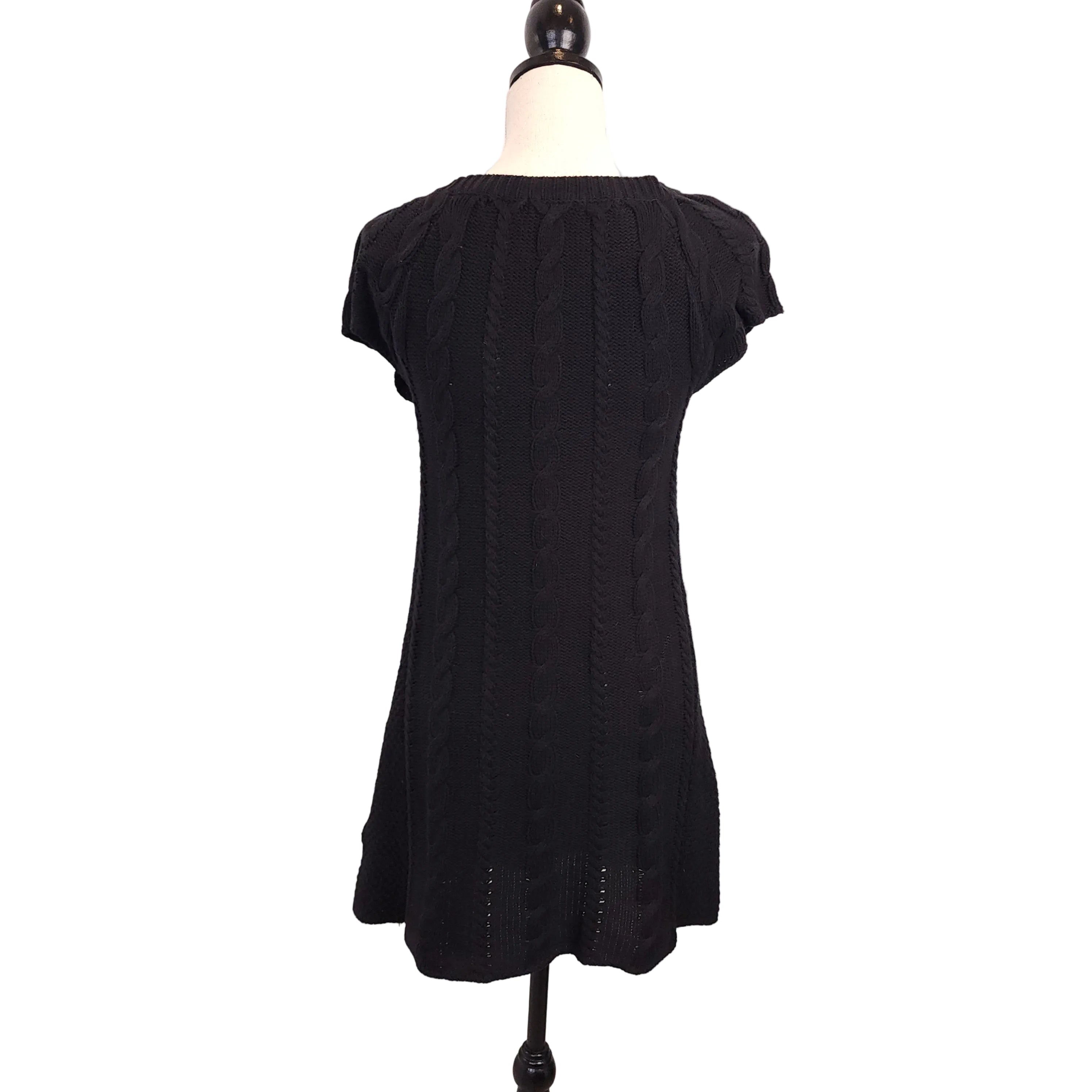 Y2K Cable Knit Black Sz S Sweater Dress Cap Sleeve