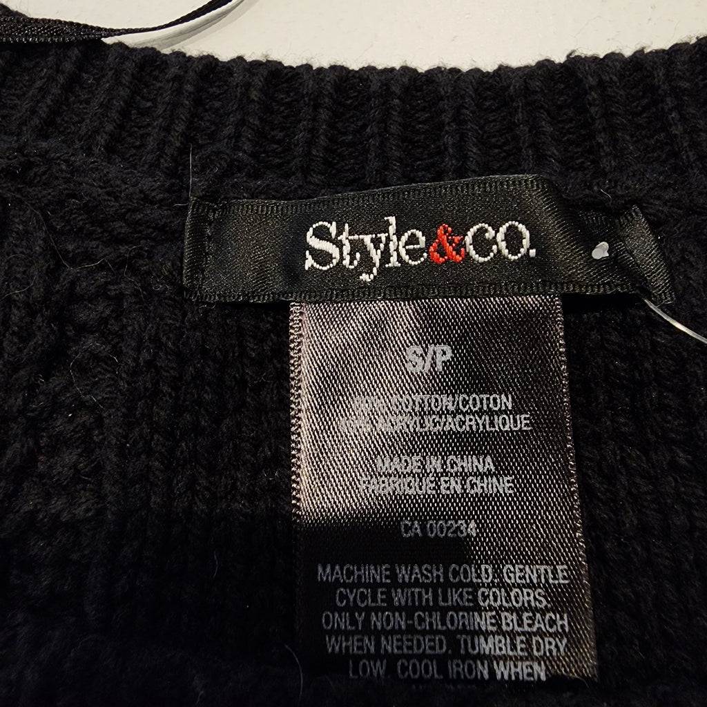 Y2K Cable Knit Black Sz S Sweater Dress Cap Sleeve