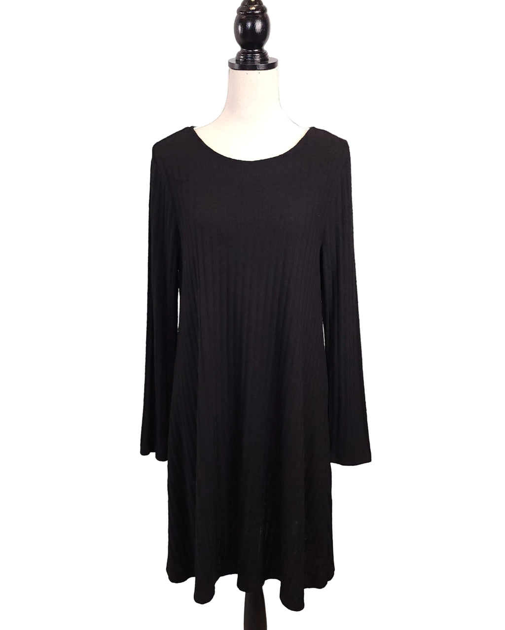 Style & Co. Long Sleeved Sz Medium Black Ribbed A-line Sweater Dress