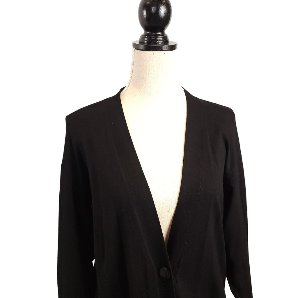 REVAMPED Knee-Length XS Black Buttoned Cardigan w/ Pockets