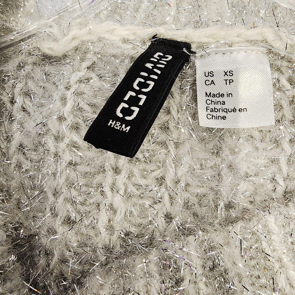 DIVIDED Silver Iridescent Thread XS Cropped Knit Sweater