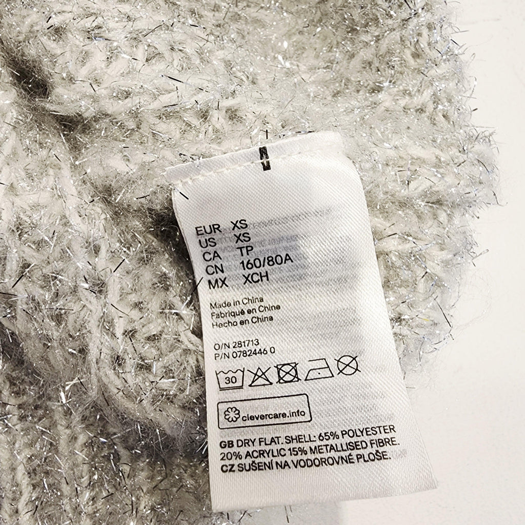 DIVIDED Silver Iridescent Thread XS Cropped Knit Sweater