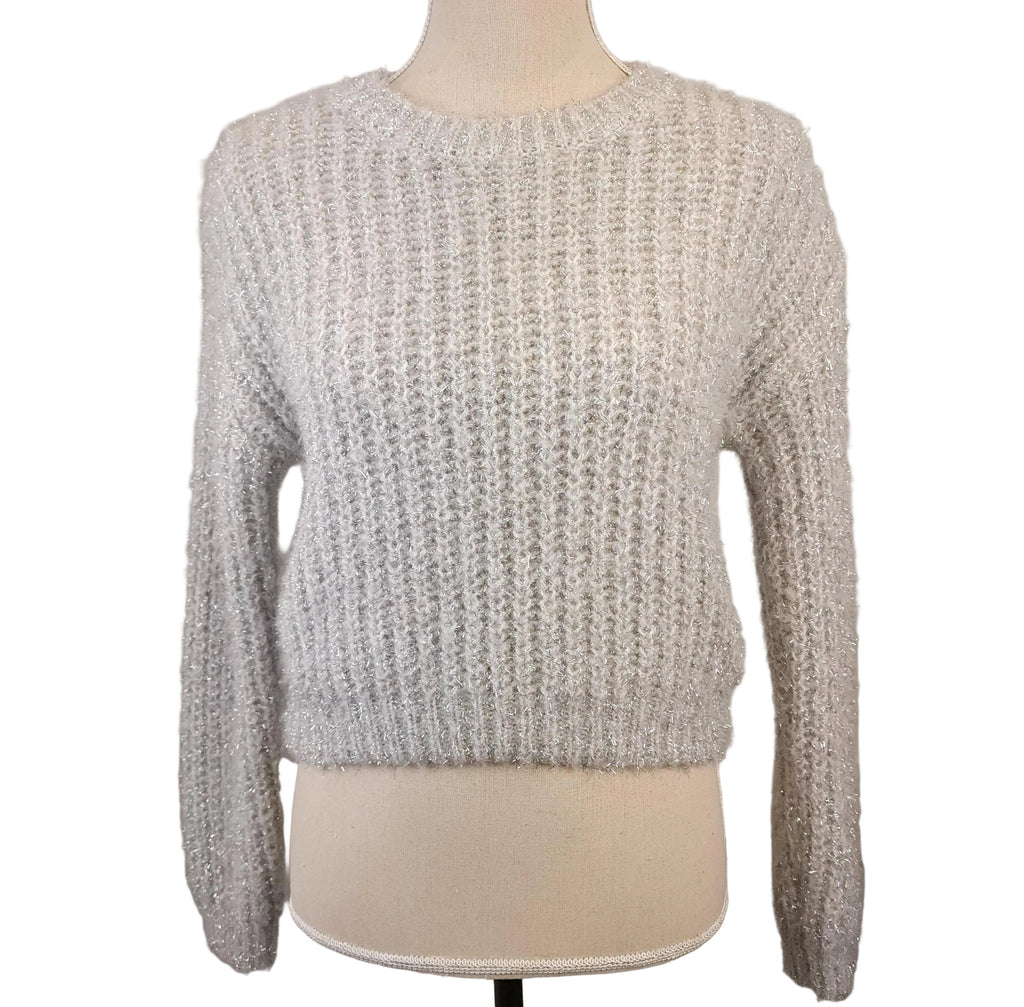 DIVIDED Silver Iridescent Thread XS Cropped Knit Sweater