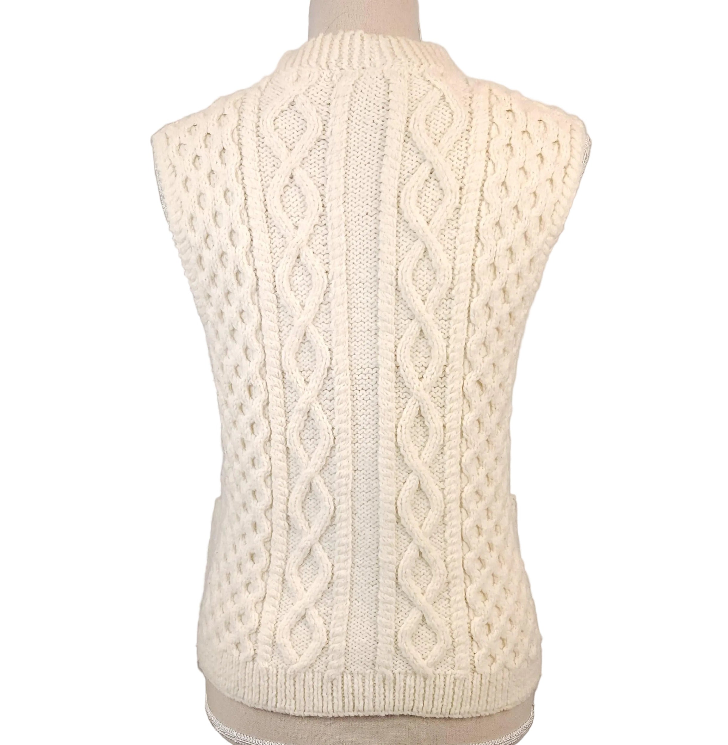 Aran Cableknit Sz Small Soft Beige Buttoned Sweater Wool Vintage