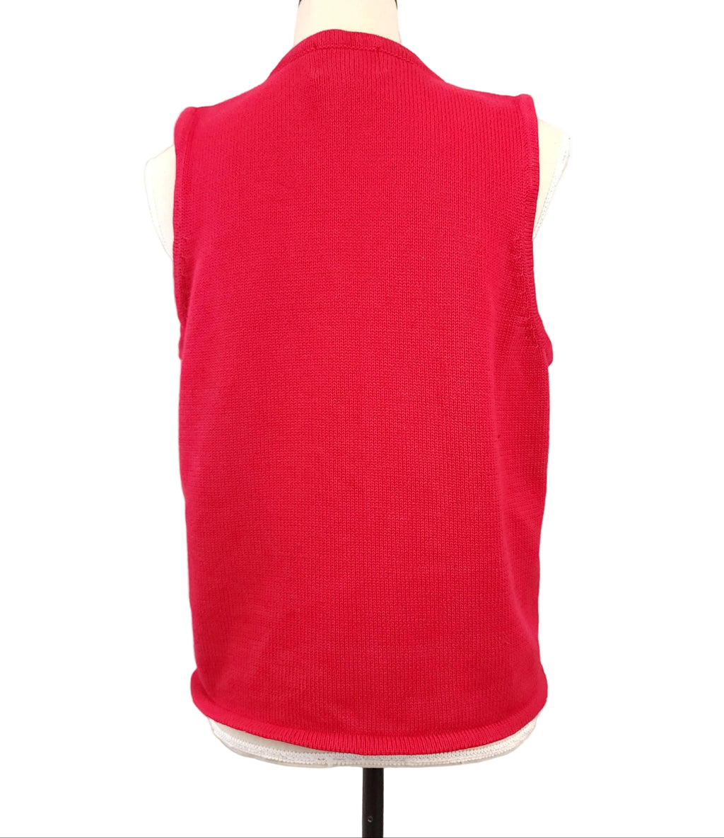 Vintage 90's Embellished Cotton Red Sweater Vest Sz Medium w/ Snowflake Pattern