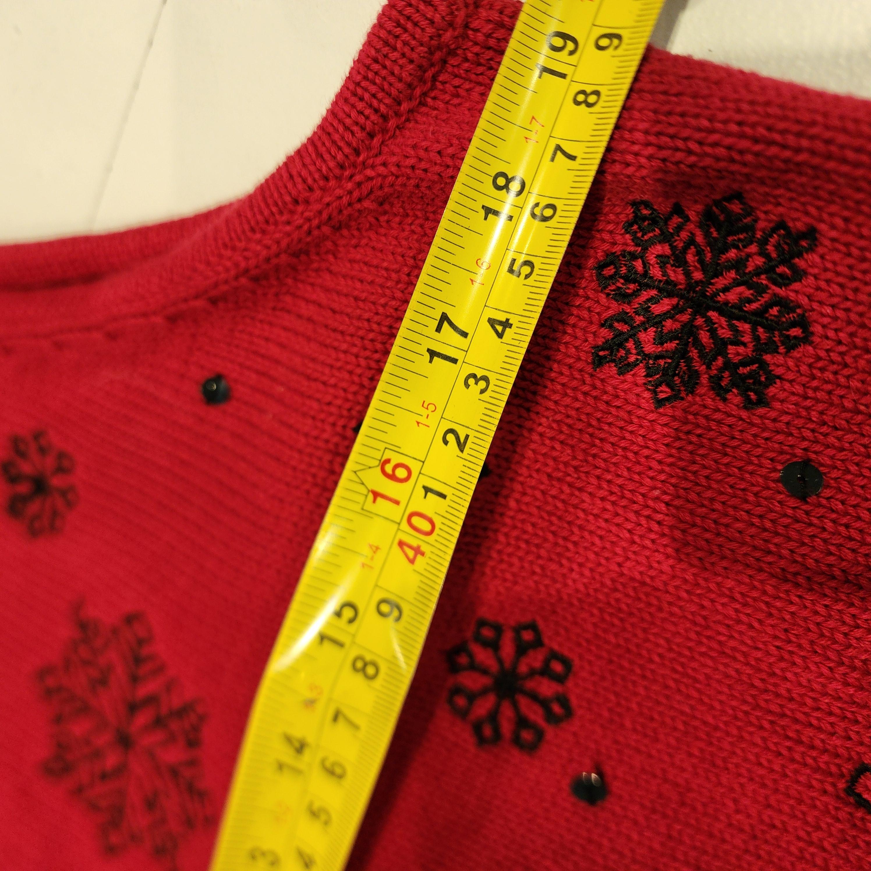 Vintage 90's Embellished Cotton Red Sweater Vest Sz Medium w/ Snowflake Pattern
