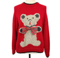 Vintage 90's 3D Handknit Sz Large Red Sweater w/ Teddy Bear Design