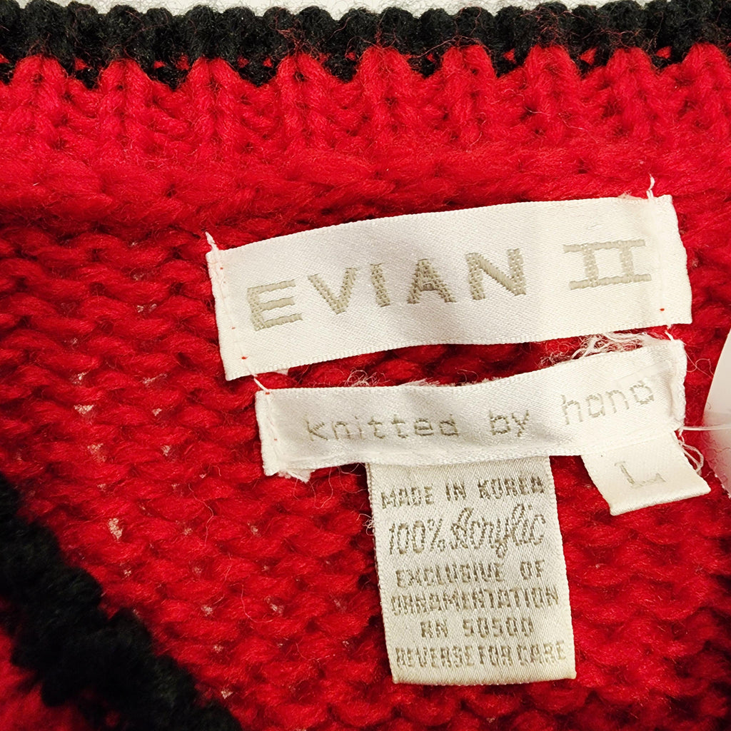 Vintage 90's 3D Handknit Sz Large Red Sweater w/ Teddy Bear Design