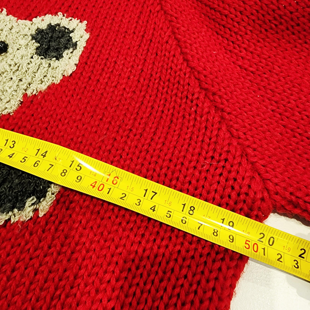 Vintage 90's 3D Handknit Sz Large Red Sweater w/ Teddy Bear Design
