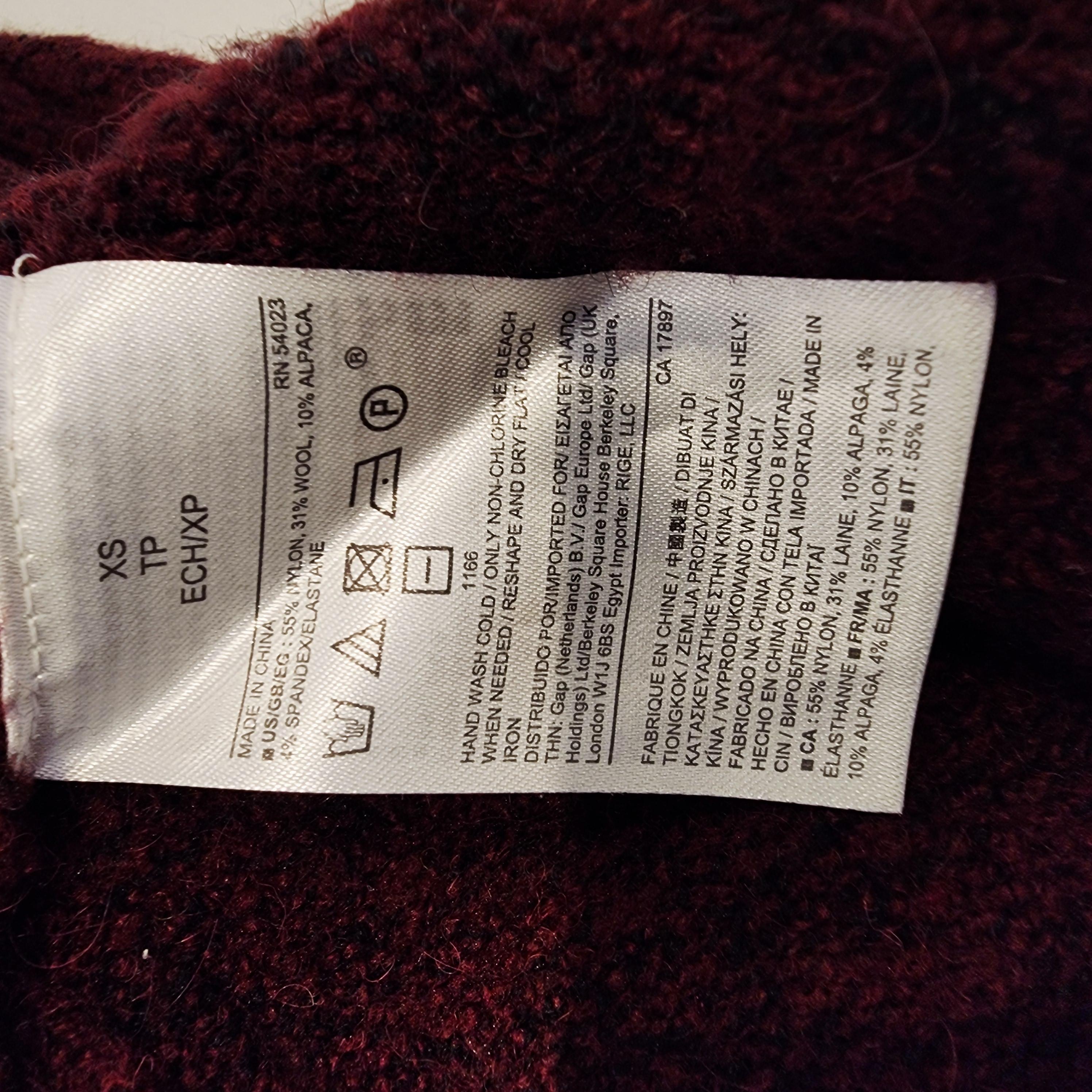 BANANA REPUBLIC Alpaca XS Deep Maroon Sweater Full Zip Oversized