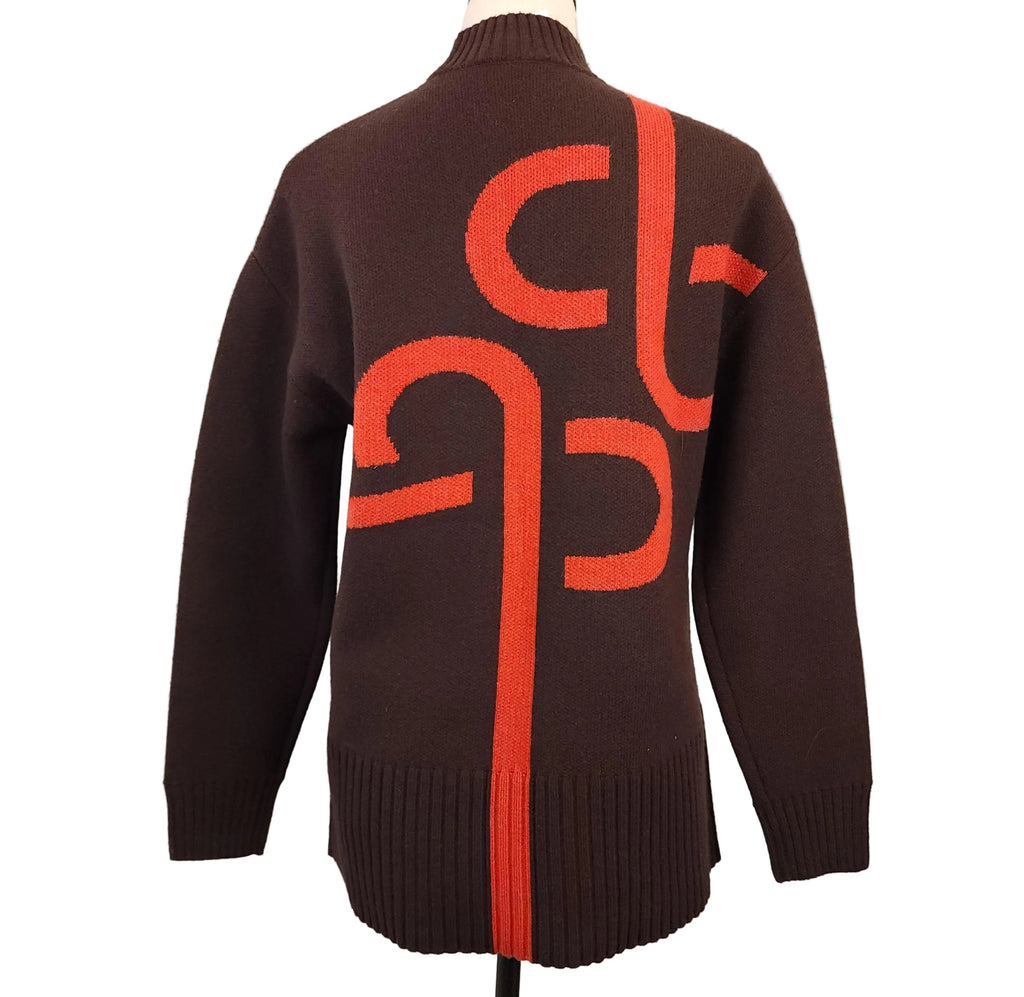 SOIA & KYO Brown Sweater w/ Orange Logo Design XS Wool Blend