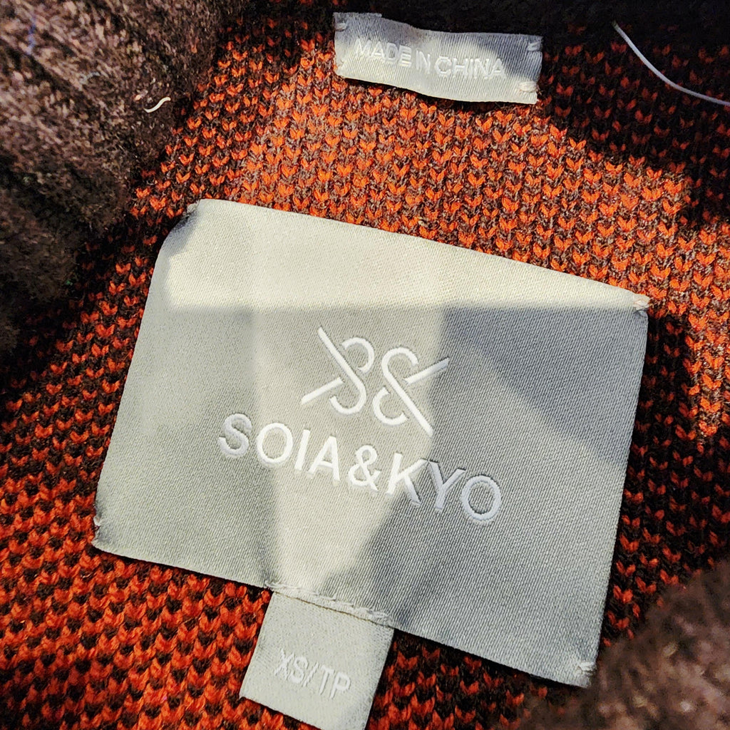 SOIA & KYO Brown Sweater w/ Orange Logo Design XS Wool Blend